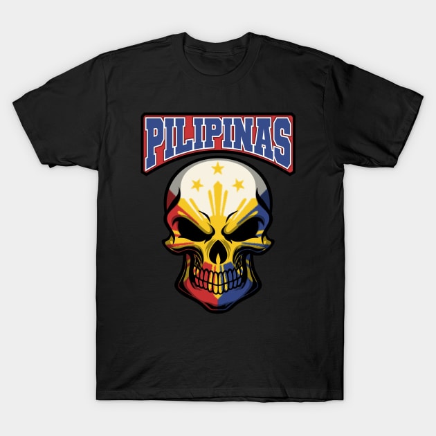 PILIPINAS FLAG IN A SKULL EMBLEM T-Shirt by VERXION